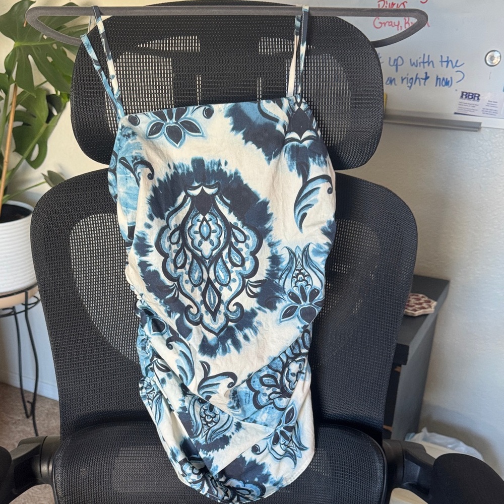 Zara Ruched Blue and White Patterned top with Straps